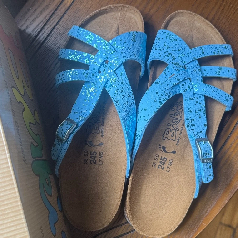 NEW Rare Birki's Mahe Glitter birko flor sandal. New w Box.Unique strappy sandal - Picture 4 of 4